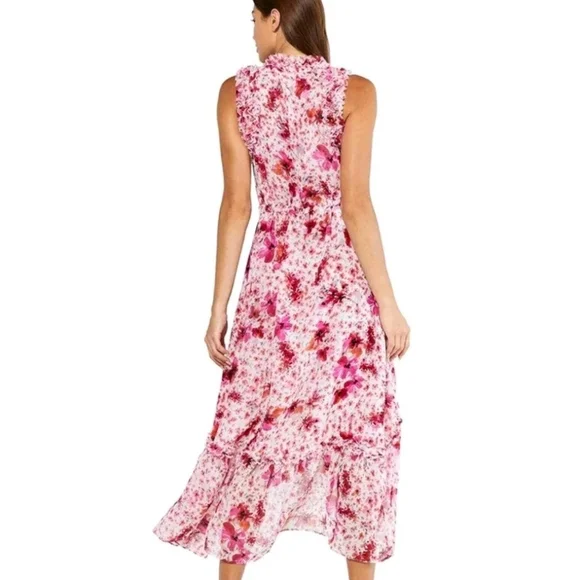 MISA Los Angeles Aurelie Ruffled Pink Floral Midi Dress Size Large - Picture 7 of 14